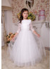 Ivory Embroidered Lace Tulle Floor Length Flower Girl Dress